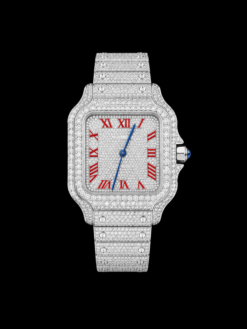 Custom Red Roman Numerals Moissanite CS Watch