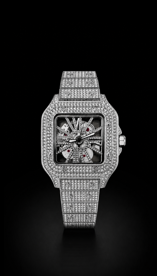 Skeleton Red Dial Moissanite Watch