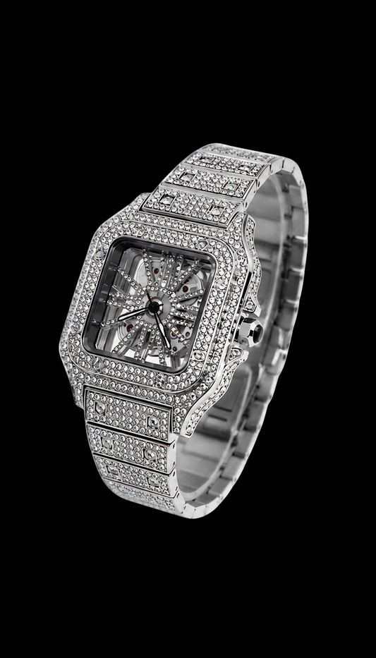 Skeleton Red Dial Moissanite Watch